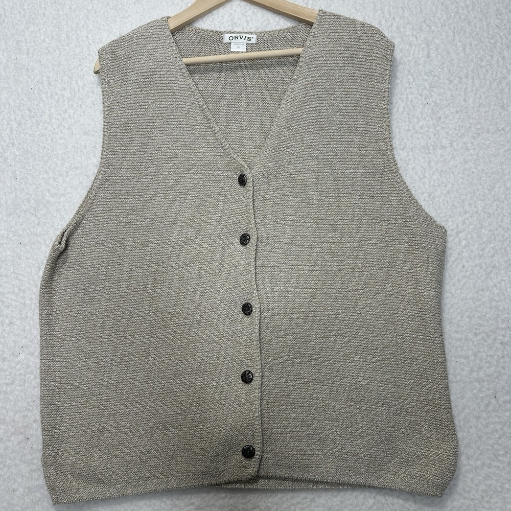 Vintage Orvis Sporting Provisions XL Beige Knit Textured Vest USA Made
